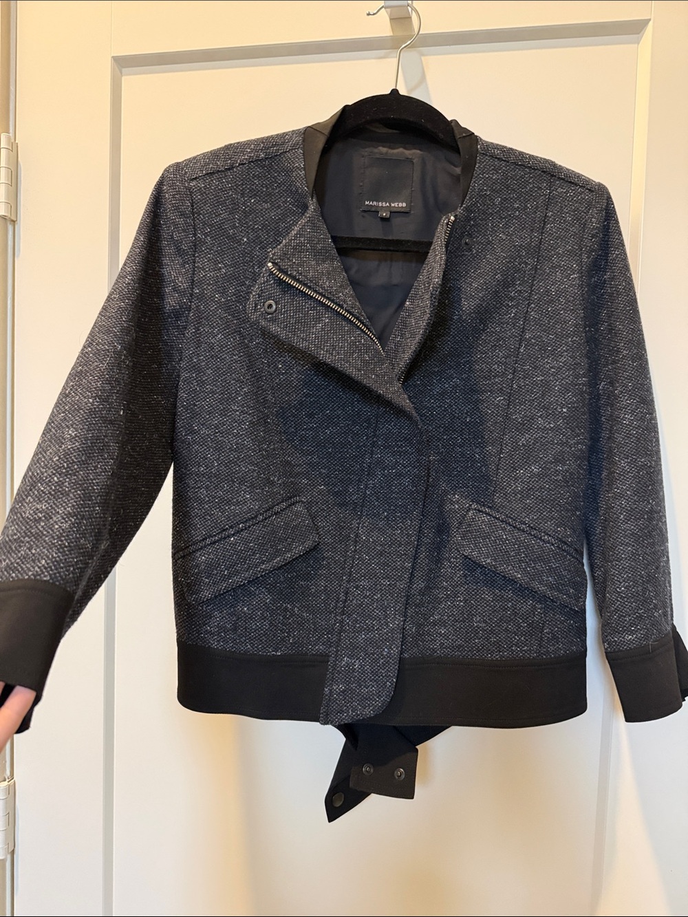 Marissa Webb Navy Tweed Bomber with Black Trim